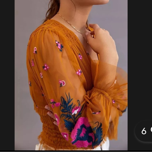 Anthropologie Smocked Tulle Blouse NWOT - Picture 2 of 7